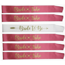 7pc Bride and Bride Tribe Sash Set - Pink and White